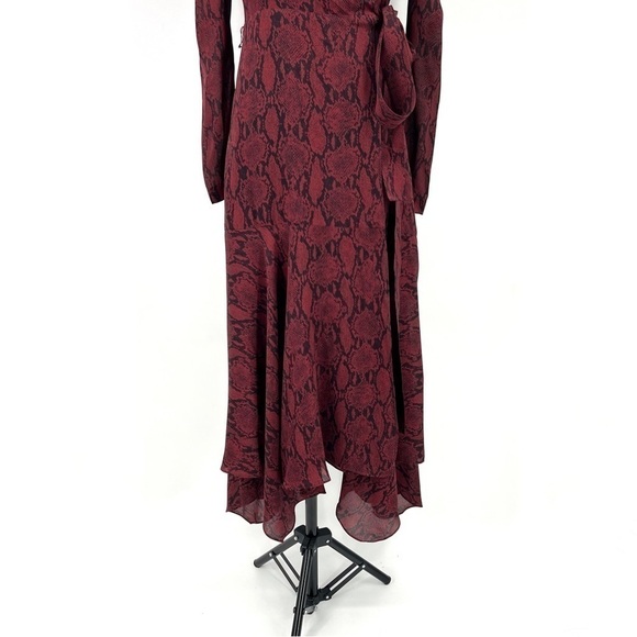 ALC RED SNAKESKIN SILK LONG PUFF SLEEVE RED HOLIDAY TIANNA WRAP MIDI DRESS - Picture 5 of 11